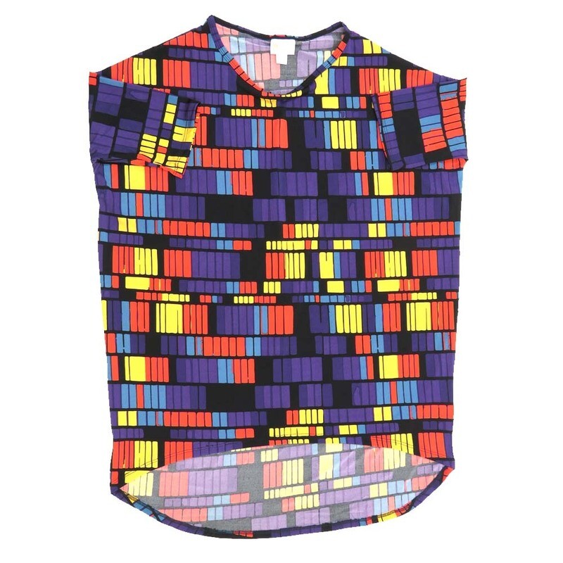 LuLaRoe Irma Hi-Lo Tunic b (XS) X-Small Stripe Black Blue Purple Yellow Green Red XS-215 fits women sizes 2-6