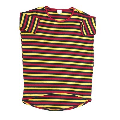 LuLaRoe Irma Hi-Lo Tunic b (XS) X-Small Stripe Black Red Yellow XS-241B fits women sizes 2-6