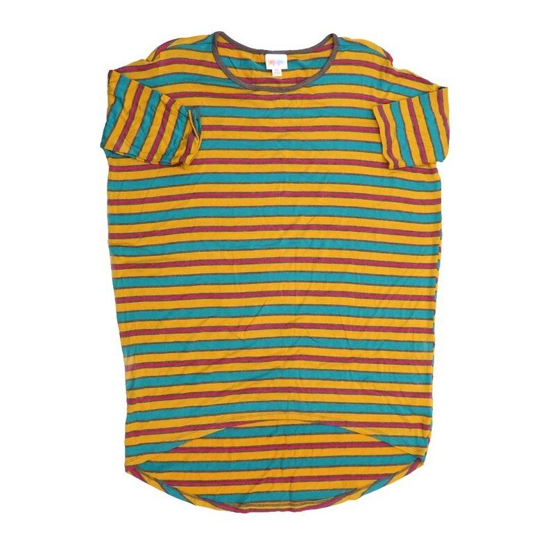 LuLaRoe Irma Hi-Lo Tunic b (XS) X-Small Stripe Green G Blue XS-243 fits women sizes 2-6