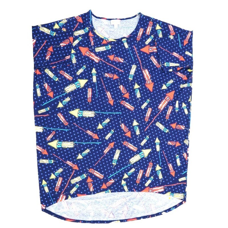 LuLaRoe Irma Hi-Lo Tunic f (XL) X-Large Americana USA Polka Dot Blue Red White Yellow XL-202 fits women sizes 20-22