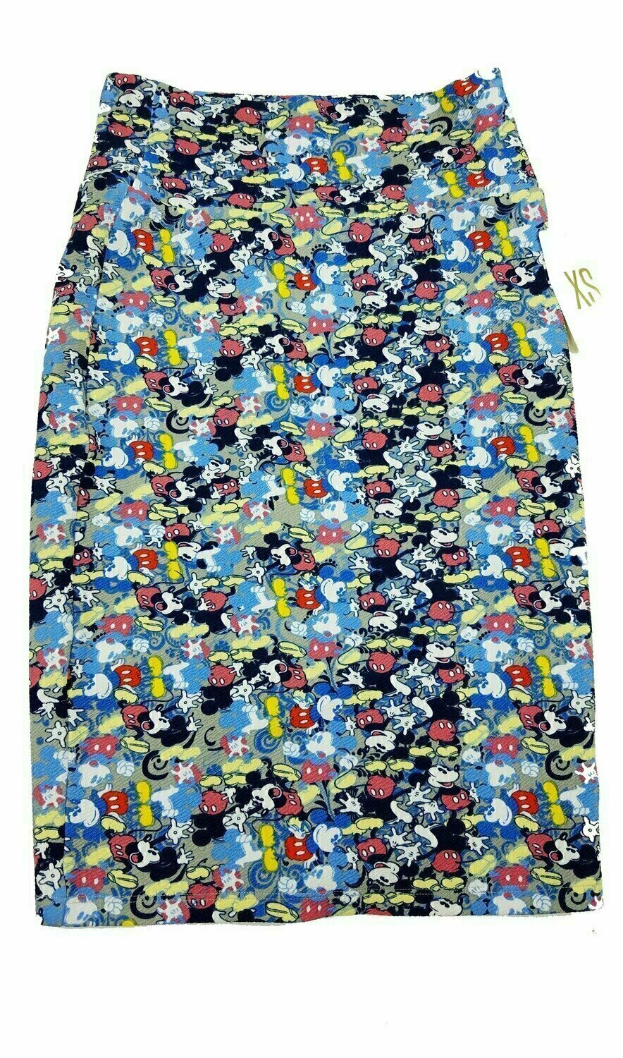 LuLaRoe Cassie b X-Small (XS) Disney Mickey Mouse Waving Black Yellow Blue Red White Womens Knee Length Pencil Skirt fits sizes 2-4  XS-58