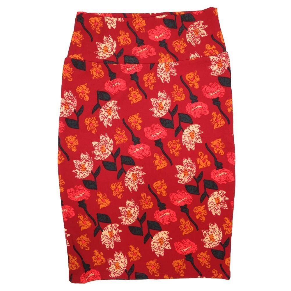 LuLaRoe Cassie b X-Small (XS) Floral Red Cream Pink Womens Knee Length Pencil Skirt fits sizes 2-4  XS-64B