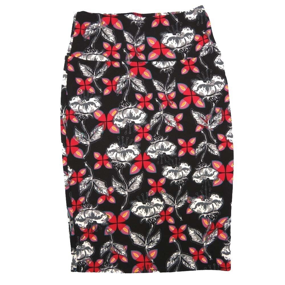 LuLaRoe Cassie b X-Small (XS) Floral Black White Gray Red Womens Knee Length Pencil Skirt fits sizes 2-4  XS-72