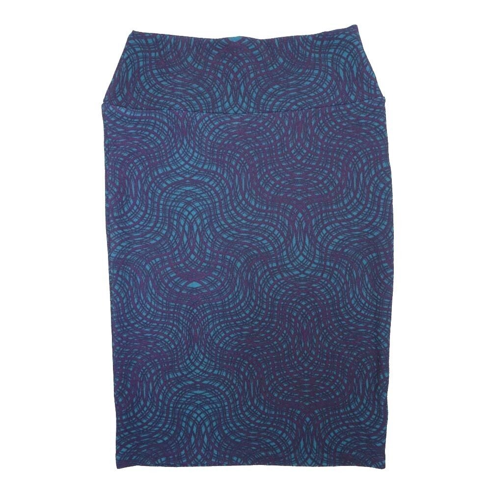 LuLaRoe Cassie b X-Small (XS) Wavy Criss Cross Stripe Navy Light Blue Womens Knee Length Pencil Skirt fits sizes 2-4  XS-91