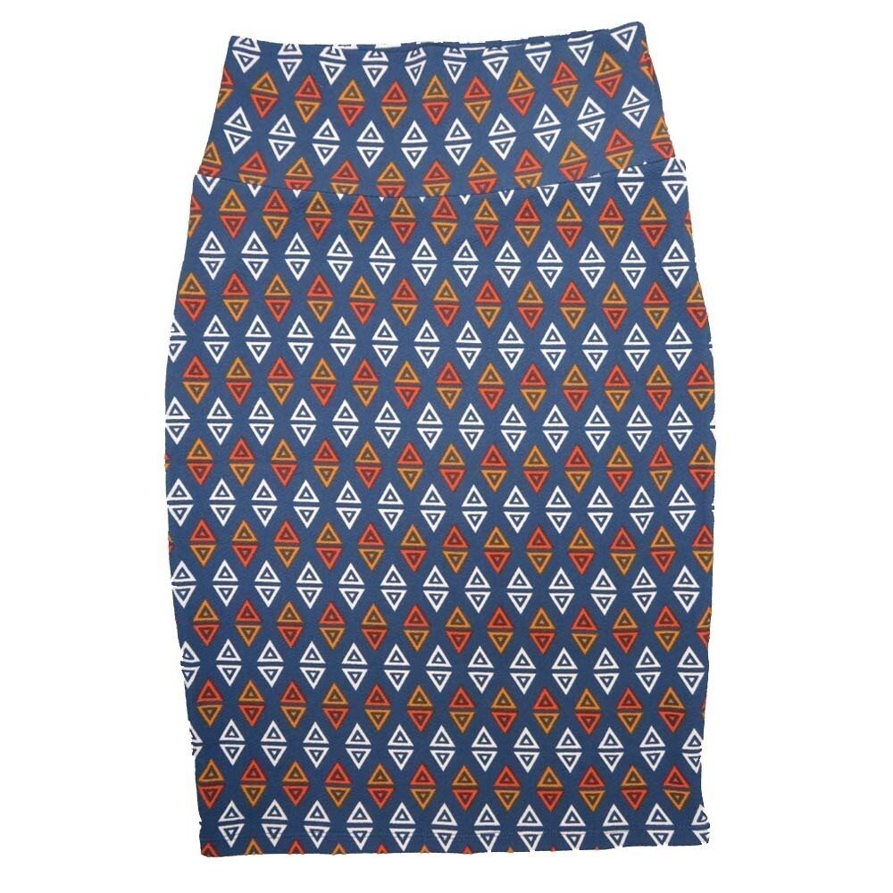 LuLaRoe Cassie b X-Small (XS) Geometric Triangle Polka Dot Blue White Orange Womens Knee Length Pencil Skirt fits sizes 2-4  XS-94
