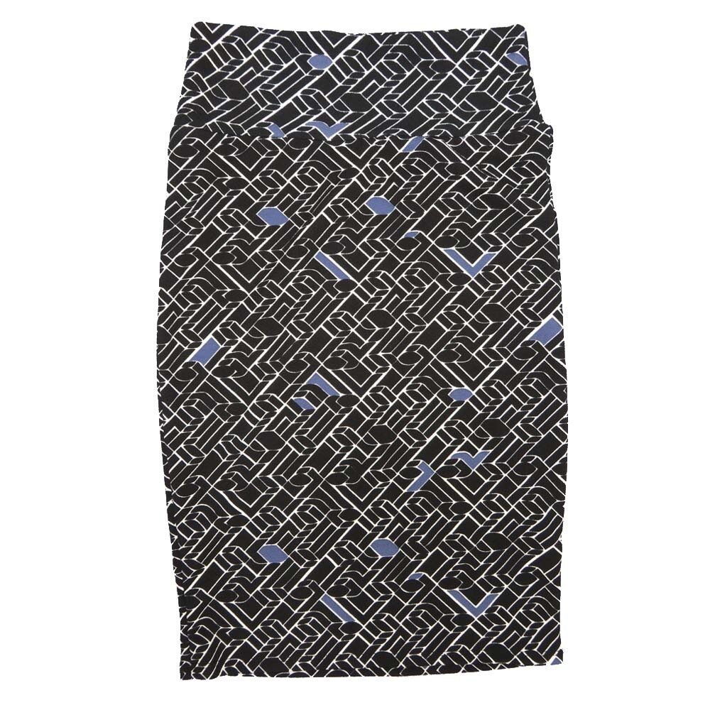 LuLaRoe Cassie b X-Small (XS) 3D Geometric Black White Blue Womens Knee Length Pencil Skirt fits sizes 2-4  XS-97