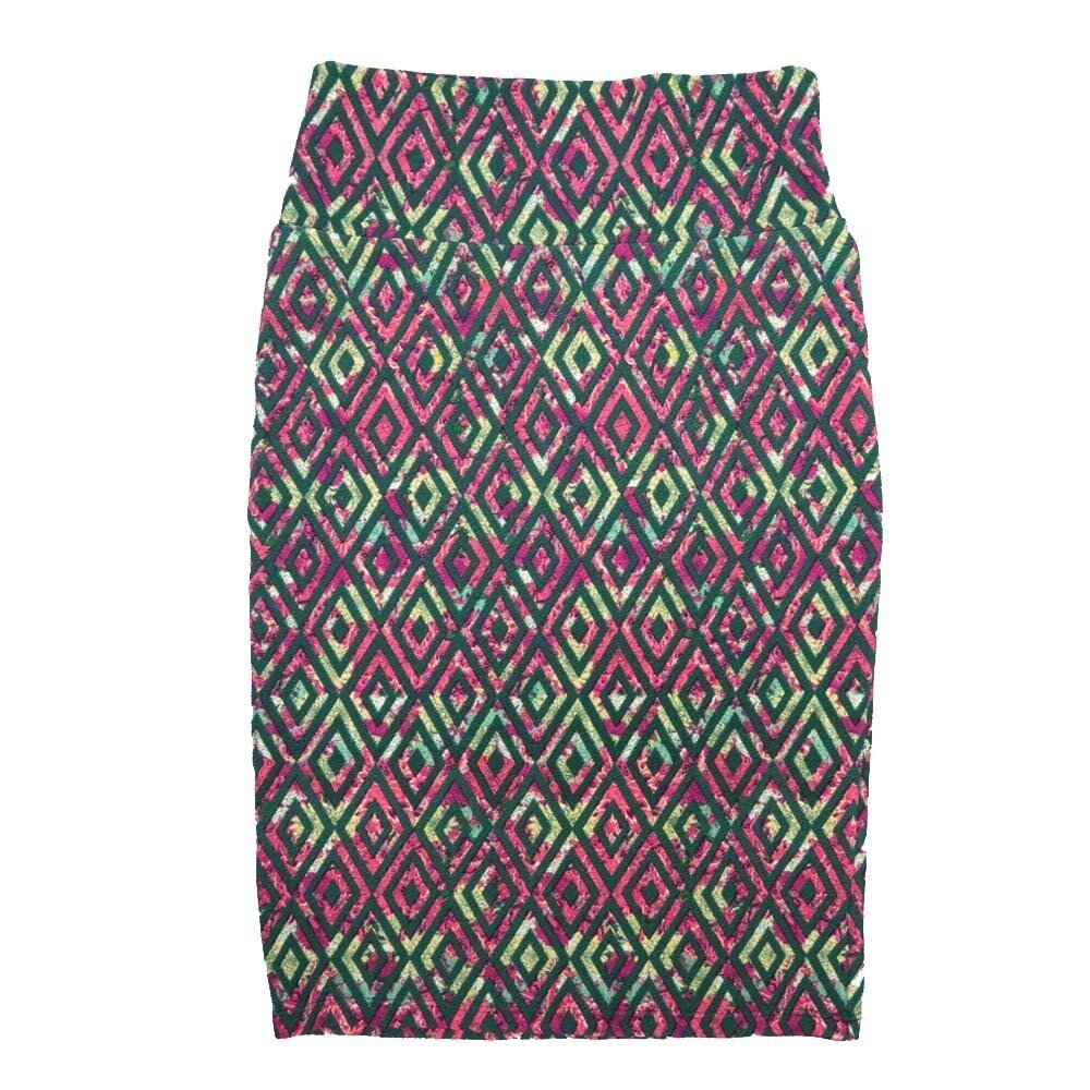 LuLaRoe Cassie b X-Small (XS) Diamond Geometric Dark Green Pink Yellow Womens Knee Length Pencil Skirt fits sizes 2-4  XS-99