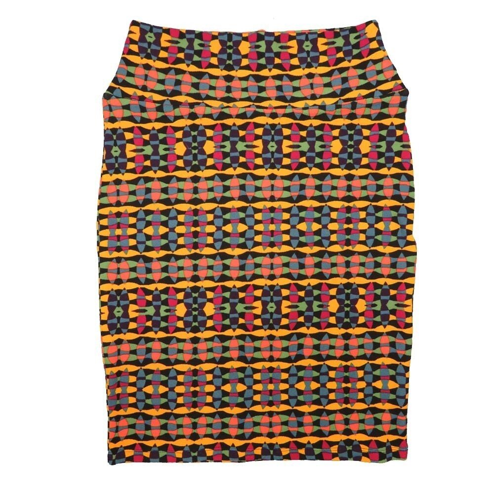 LuLaRoe Cassie c Small (S) Yellow Black Multi Geometric Womens Knee Length Pencil Skirt fits sizes 6-8  SMALL-75B