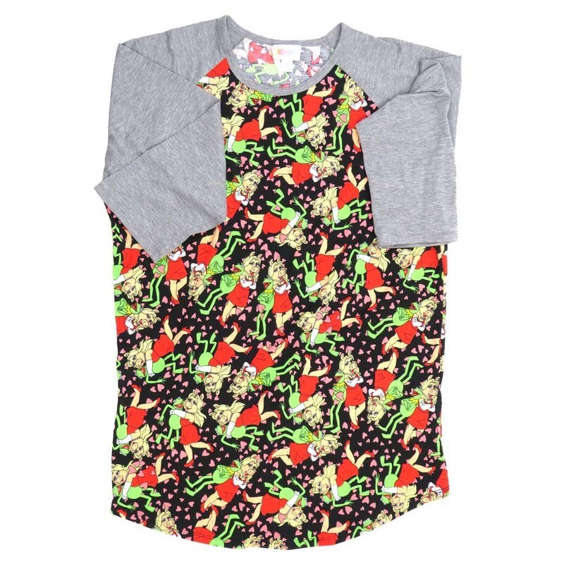 LuLaRoe RANDY d Medium M Disney Muppets Miss Piggy Kermit the Frog Hearts Black Green Gray Raglan Sleeve Unisex Baseball Tee Shirt M fits 10-12