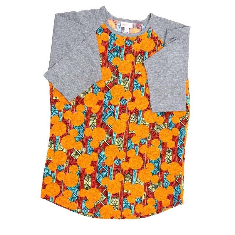 LuLaRoe RANDY d Medium M Disney Mickey Mouse Orange Blue Red Gray Raglan Sleeve Unisex Baseball Tee Shirt M fits 10-12
