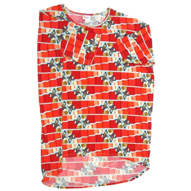 LuLaRoe Irma Hi-Lo Tunic g (2XL) XX-Large Disney Donald Duck Red Pink White Blue 2XL-203 fits women sizes 24-26
