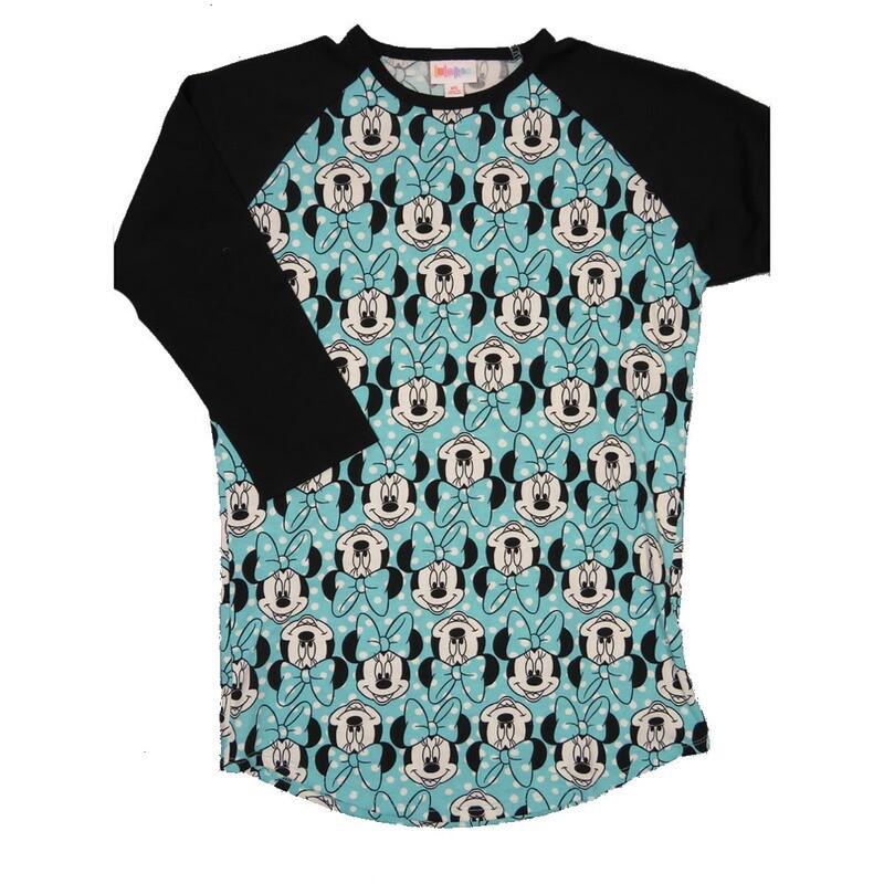 LuLaRoe RANDY b X-Small XS Disney Minnie Mouse Light Teal Black White with Black Raglan Sleeve Unisex Baseball Tee Shirt XS fits 2-4 LuLaRoe RANDY b X-Small XS Disney Minnie Mouse Light Teal Black White with Black Raglan Sleeve Unisex Baseball Tee Shirt XS fits 2-4