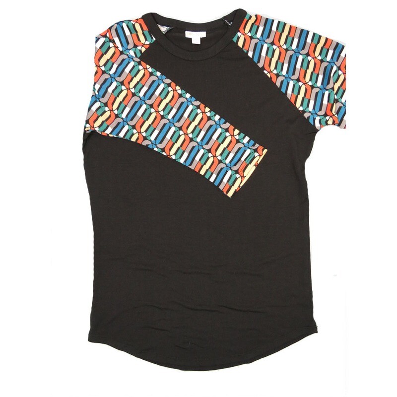 LuLaRoe RANDY b X-Small XS Black with Rainbow Link Forever Chain Raglan Sleeve Unisex Baseball Tee Shirt XS fits 2-4