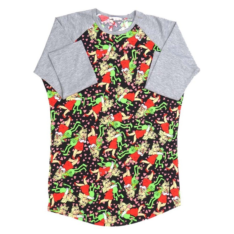 LuLaRoe RANDY b X-Small XS Disney Miss Piggy Kermit the Frog Hearts Black Red Green Gray Pink Raglan Sleeve Unisex Baseball Tee Shirt XS fits 2-4 LuLaRoe RANDY b X-Small XS Disney Miss Piggy Kermit the Frog Hearts Black Red Green Gray Pink Raglan Sleeve Unisex Baseball Tee Shirt XS fits 2-4