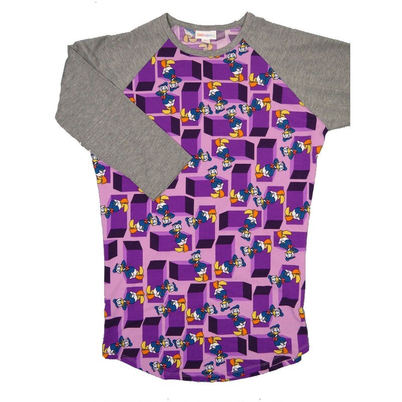 LuLaRoe RANDY b X-Small XS Disney Donald Duck Purple Light Purple with Gray Raglan Sleeve Unisex Baseball Tee Shirt XS fits 2-4 LuLaRoe RANDY b X-Small XS Disney Donald Duck Purple Light Purple with Gray Raglan Sleeve Unisex Baseball Tee Shirt XS fits 2-4