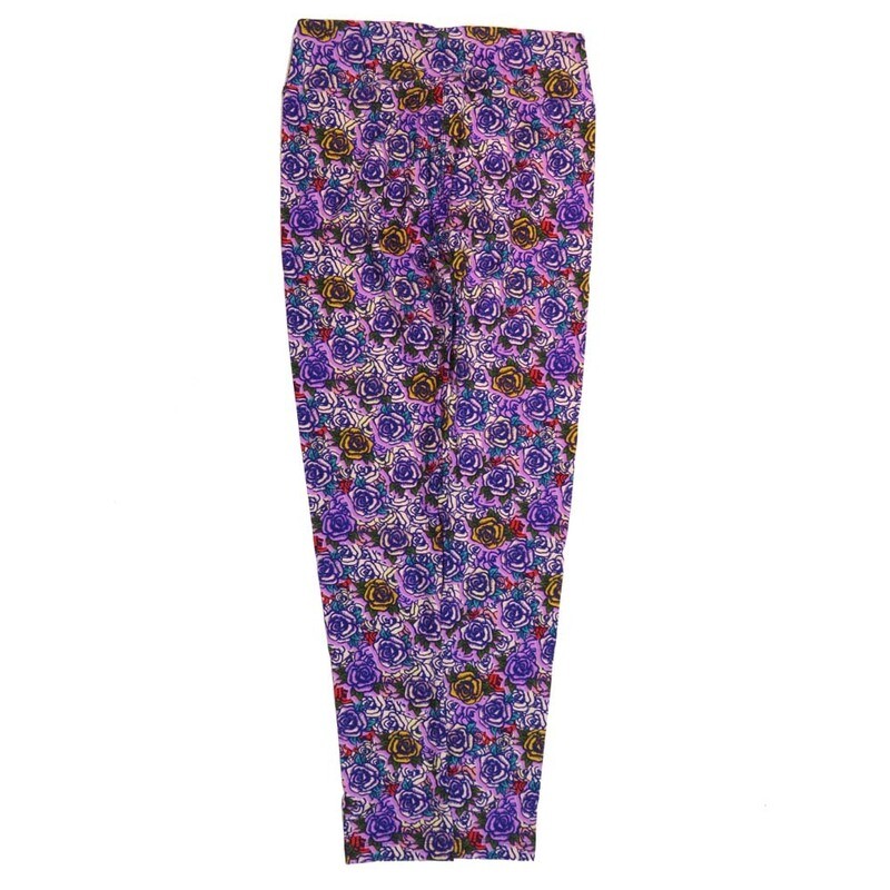 LuLaRoe One Size OS Roses Lavender Purple Yellow Red Buttery Soft Leggings - OS fits Adults 2-10