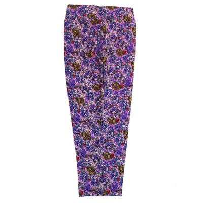 LuLaRoe One Size OS Roses Lavender Purple Yellow Red Buttery Soft Leggings - OS fits Adults 2-10