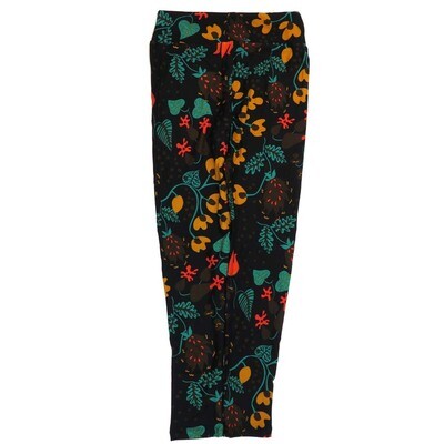 LuLaRoe One Size OS Black Orange Yellow Brown Floral Buttery Soft Leggings - OS fits Adults 2-10