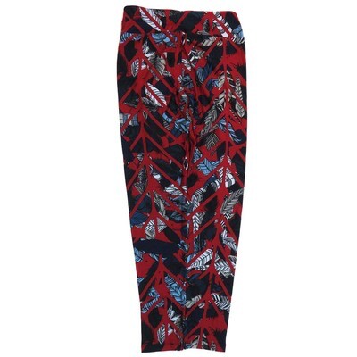 LuLaRoe One Size OS Feathers Red Blue White Geometric Buttery Soft Leggings - OS fits Adults 2-10