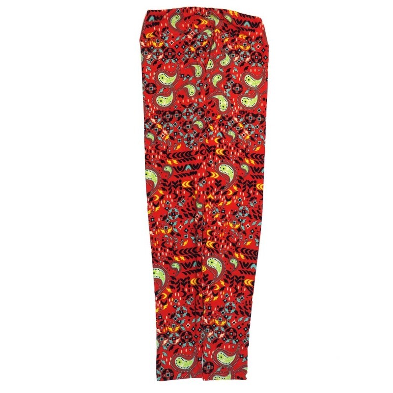 LuLaRoe One Size OS Paisley Geometric Red Yellow Light Blue Black Leggings (OS fits Adults 2-10)