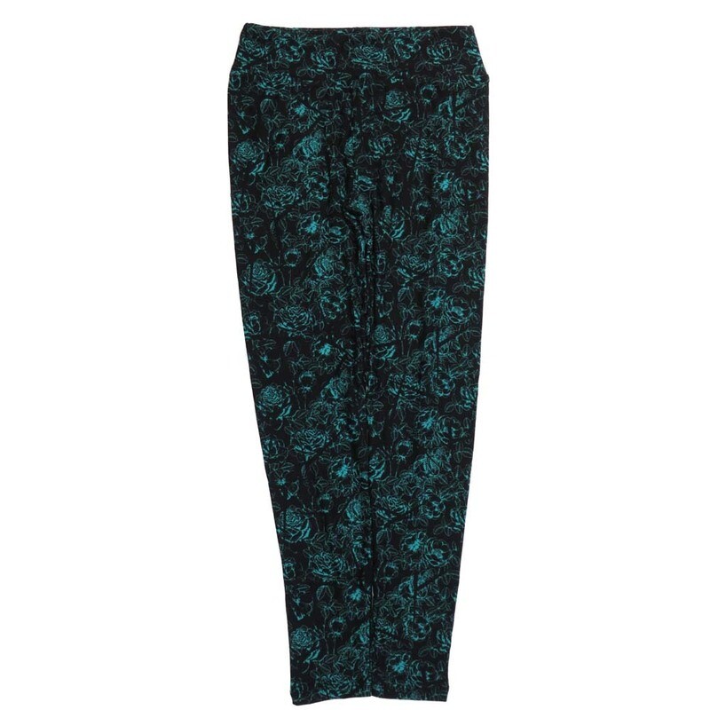 LuLaRoe One Size OS Roses Black Green Buttery Soft Leggings - OS fits Adults 2-10