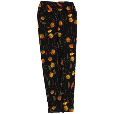 LuLaRoe One Size OS Floral Black Orange Yellow Leggings (OS fits Adults 2-10)