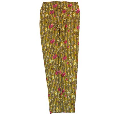 LuLaRoe One Size OS Stripe Floral mustard Pink Yellow Leggings (OS fits Adults 2-10)