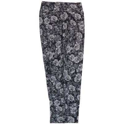 LuLaRoe One Size OS Roses Leggings Black White Gray 3 Line Parquet Pattern (OS fits Adults 2-10)