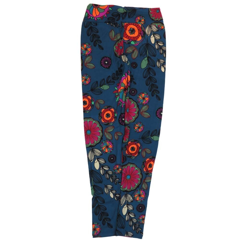 LuLaRoe One Size OS Blue Green Pink Floral Buttery Soft Leggings - OS fits Adults 2-10