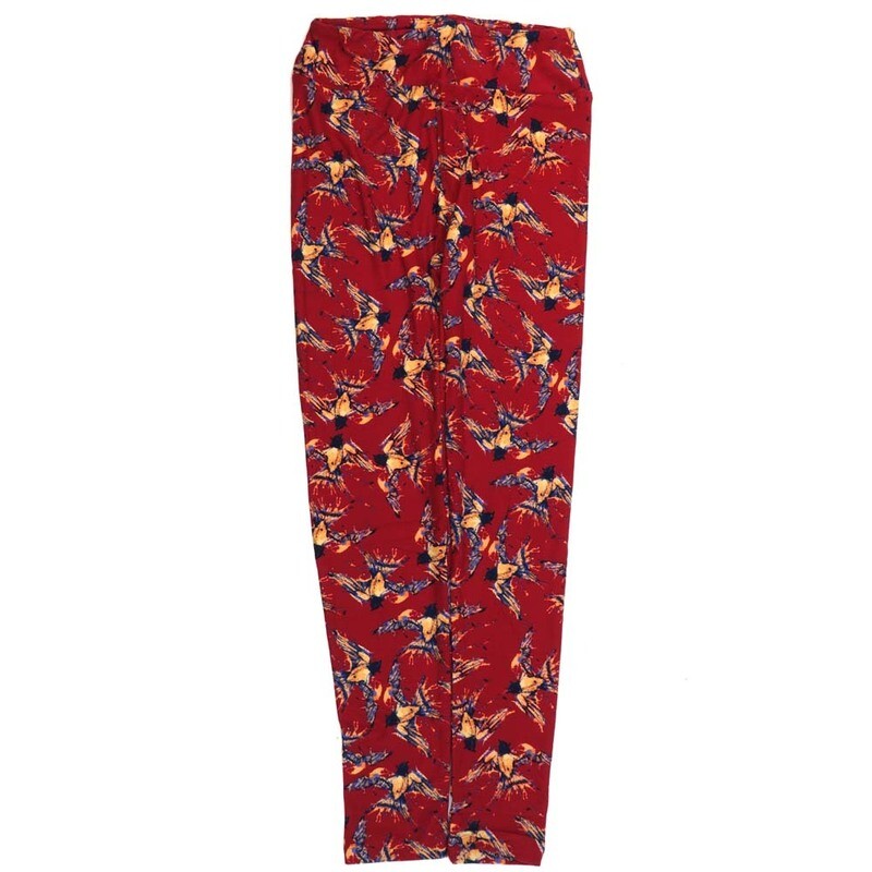 LuLaRoe One Size OS Flying Birds Red Orange Blue Buttery Soft Leggings - OS fits Adults 2-10