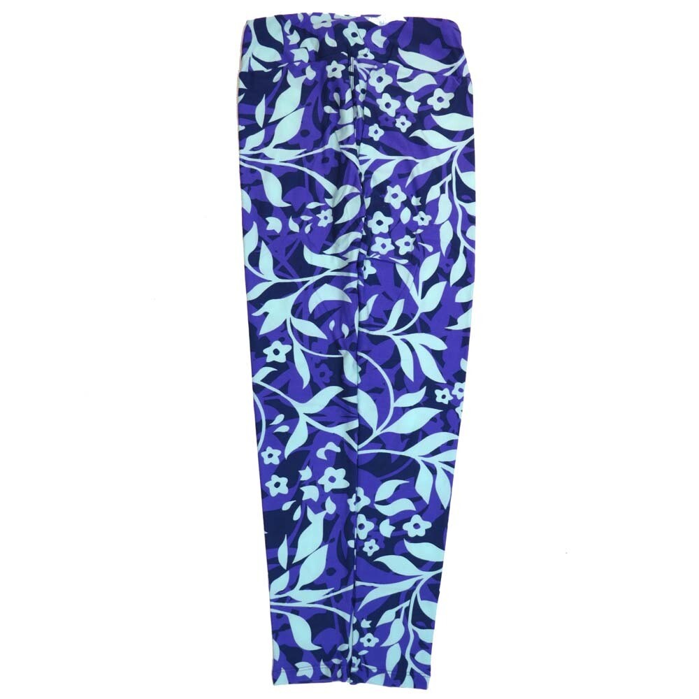 LuLaRoe One Size OS Floral Leggings Purple Light Blue (OS fits Adults 2-10)