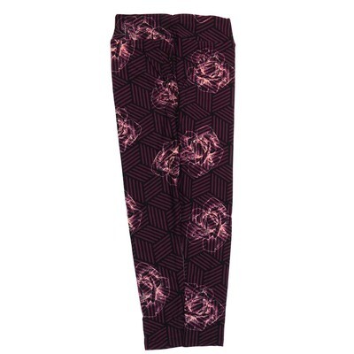 LuLaRoe One Size OS Black Dark Pink 3D Cube Floral Geometric Buttery Soft Leggings - OS fits Adults 2-10