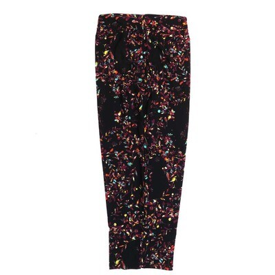 LuLaRoe One Size OS Black Pink White Floral Leggings (OS fits Adults 2-10)