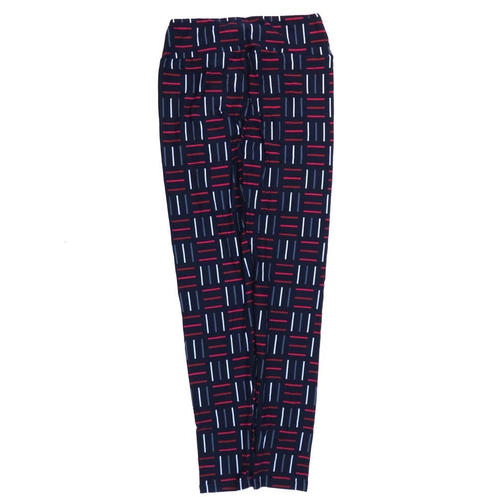 LuLaRoe One Size OS Three Line Parquet Blue Red White Stripe Leggings (OS fits Adults 2-10)