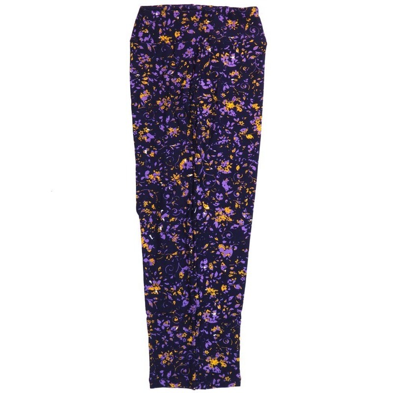 LuLaRoe One Size OS Blue Light Blue Yellow Floral Leggings (OS fits Adults 2-10)