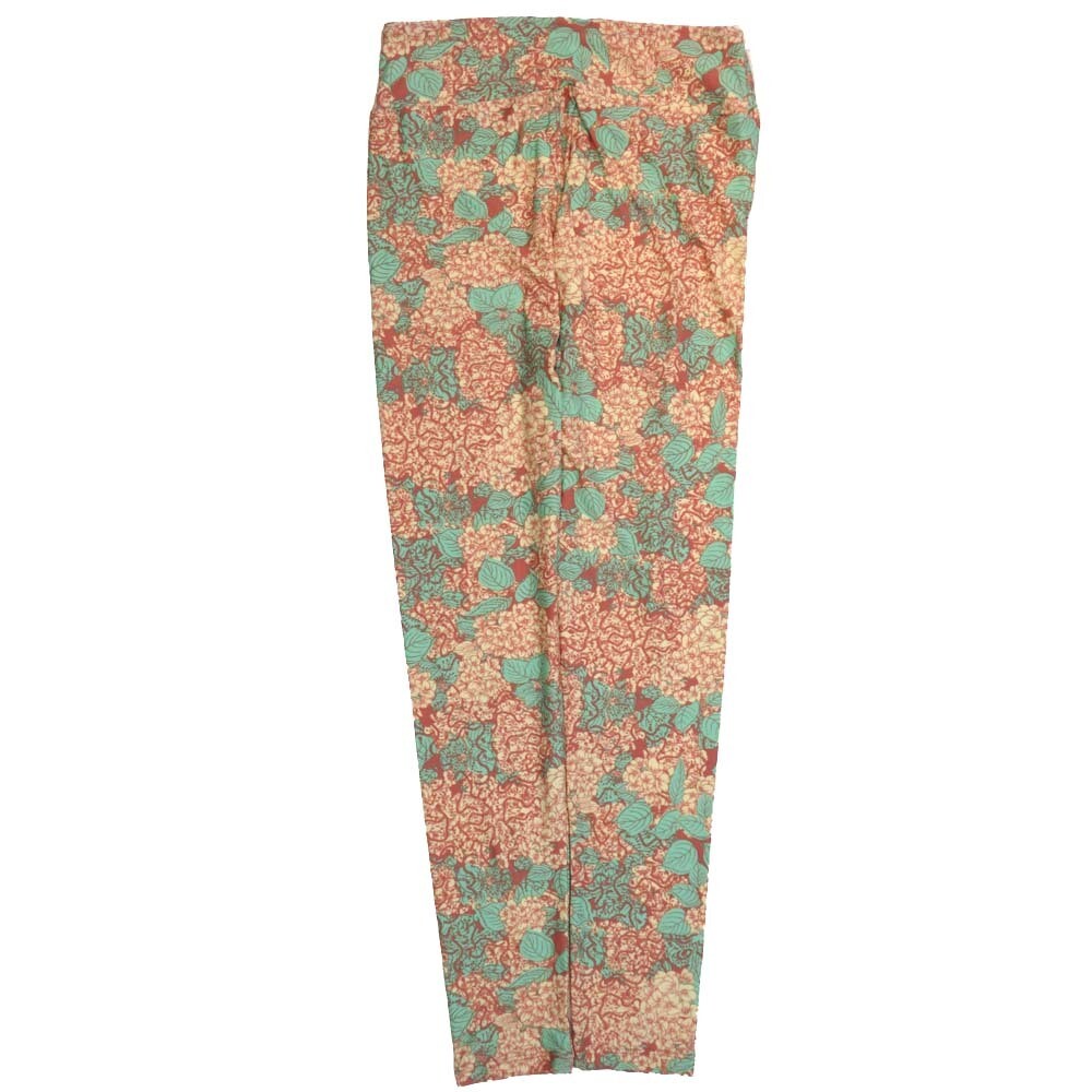LuLaRoe One Size OS Light Red Light Teal Cream Floral Buttery Soft Leggings - OS fits Adults 2-10