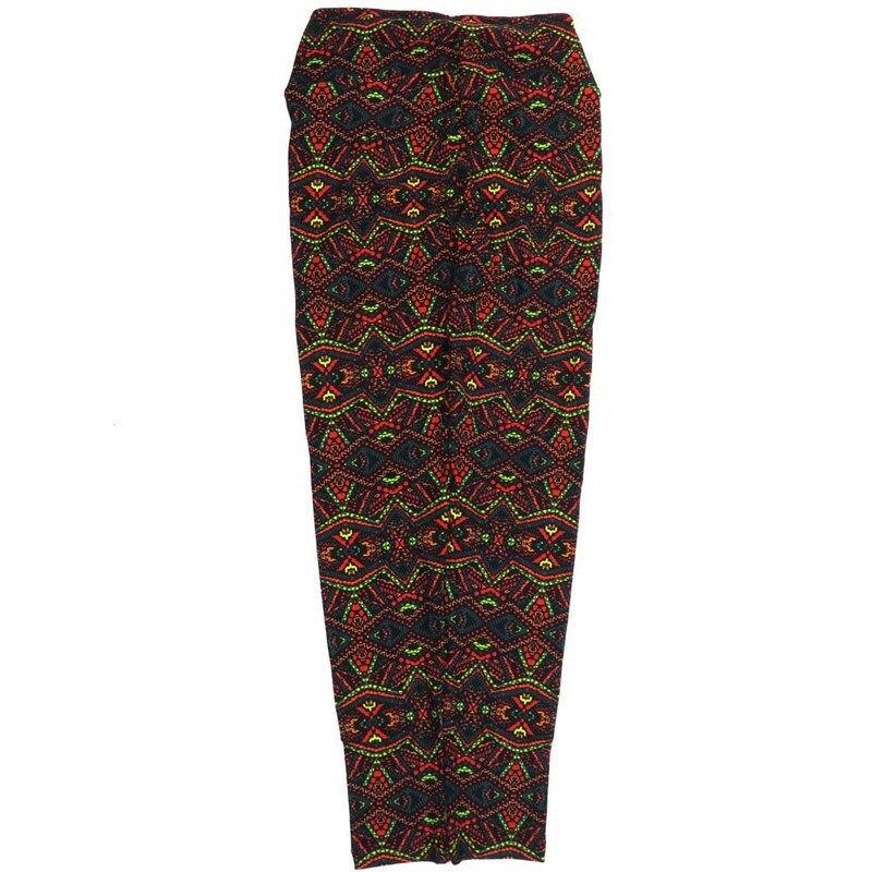 LuLaRoe One Size OS 70s Trippy Psychedelic Geometric Black Dark Green Pink Leggings (OS fits Adults 2-10)