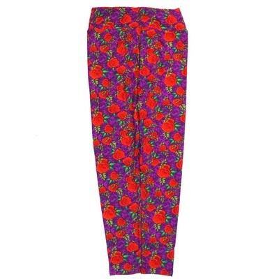 LuLaRoe One Size OS Roses Red Green Yellow Purple Leggings (OS fits Adults 2-10)