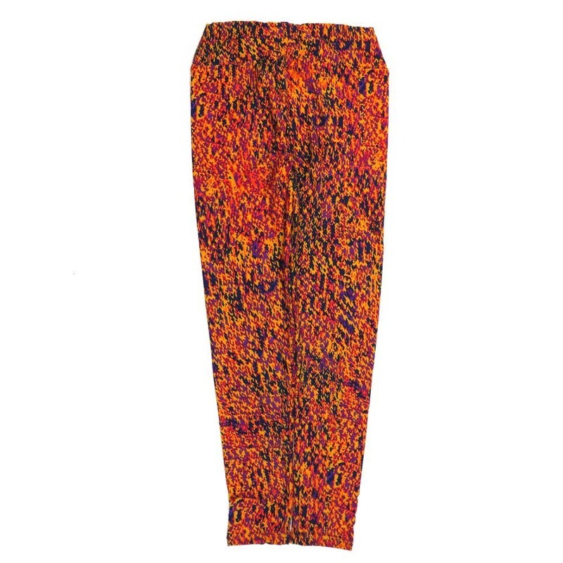LuLaRoe One Size OS Abstract Geometric Black Orange Pink Leggings (OS fits Adults 2-10)