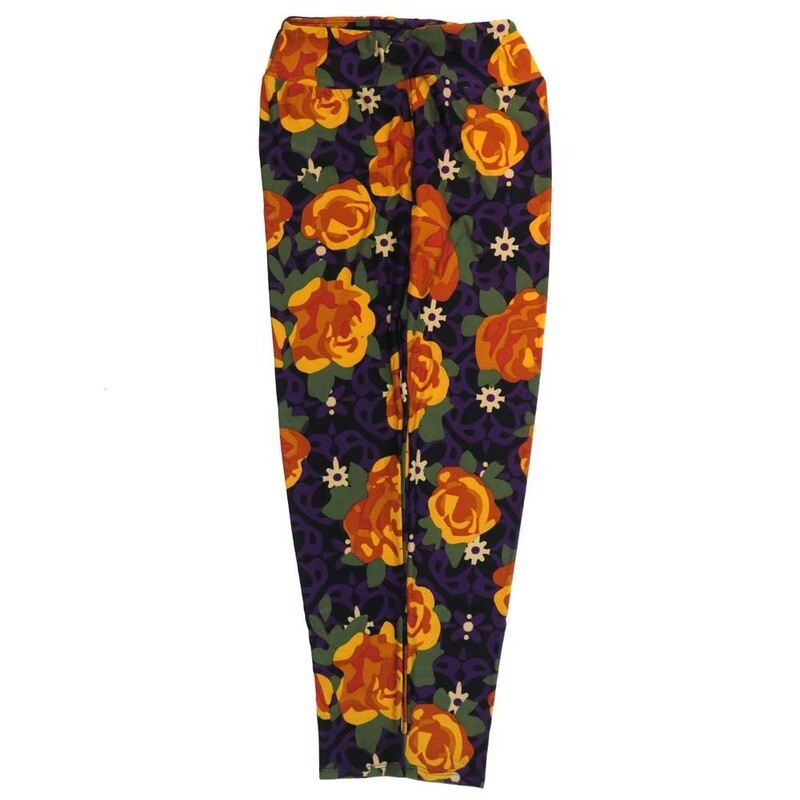 LuLaRoe One Size OS Mandala Roses Black Blue Orange Green Floral a Leggings (OS fits Adults 2-10)