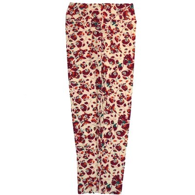LuLaRoe One Size OS Roses Off White Red Pink Leggings (OS fits Adults 2-10)
