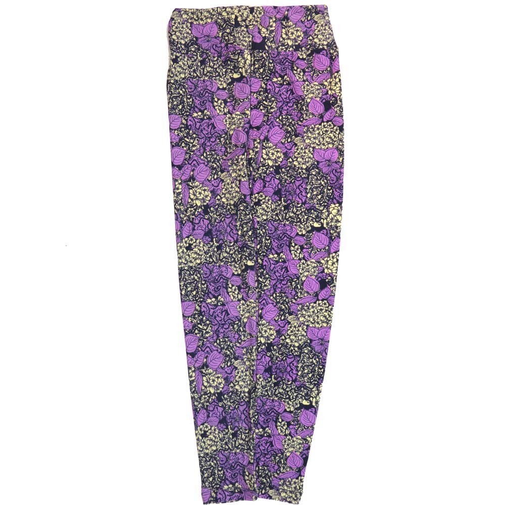 LuLaRoe One Size OS Purple Cream Navy Floral Leggings (OS fits Adults 2-10)