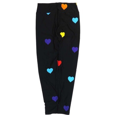 LuLaRoe One Size OS Black Multicolor Hearts Valentines Leggings (OS fits Adults 2-10)