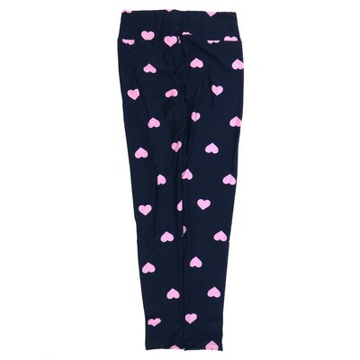 LuLaRoe One Size OS Blue Light Pink Hearts Valentines Paisley Buttery Soft Leggings - OS fits Adults 2-10