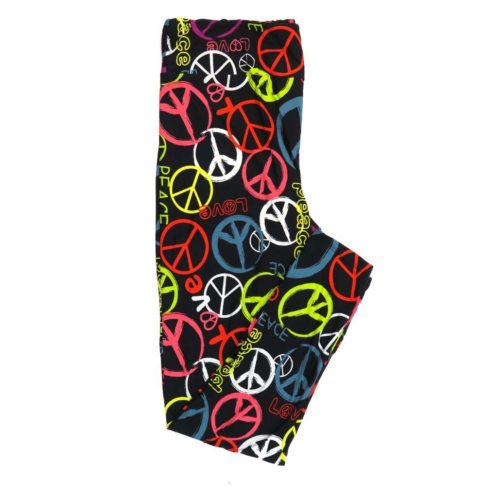 LuLaRoe Tall Curvy (TC) Peace Symbols Love Black Yellow White Red Blue Buttery Soft Leggings 7398-A79-599298 fits Adult Women sizes 12-18