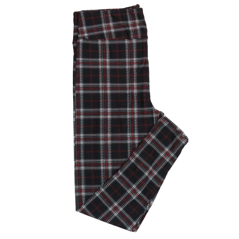 LuLaRoe One Size (OS) Crisscross Stripe Plaid Stitching Black White Red Buttery Soft Leggings 4444-A21 020994 fits Adult sizes 2-10