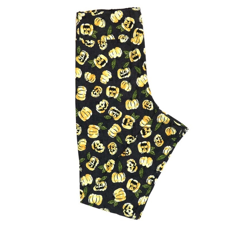 LuLaRoe One Size (OS) Halloween  Jack-O-Lanterns  Pumpkins Black White Orange Green Buttery Soft Leggings 4436-A21 965409 fits Adult sizes 2-10