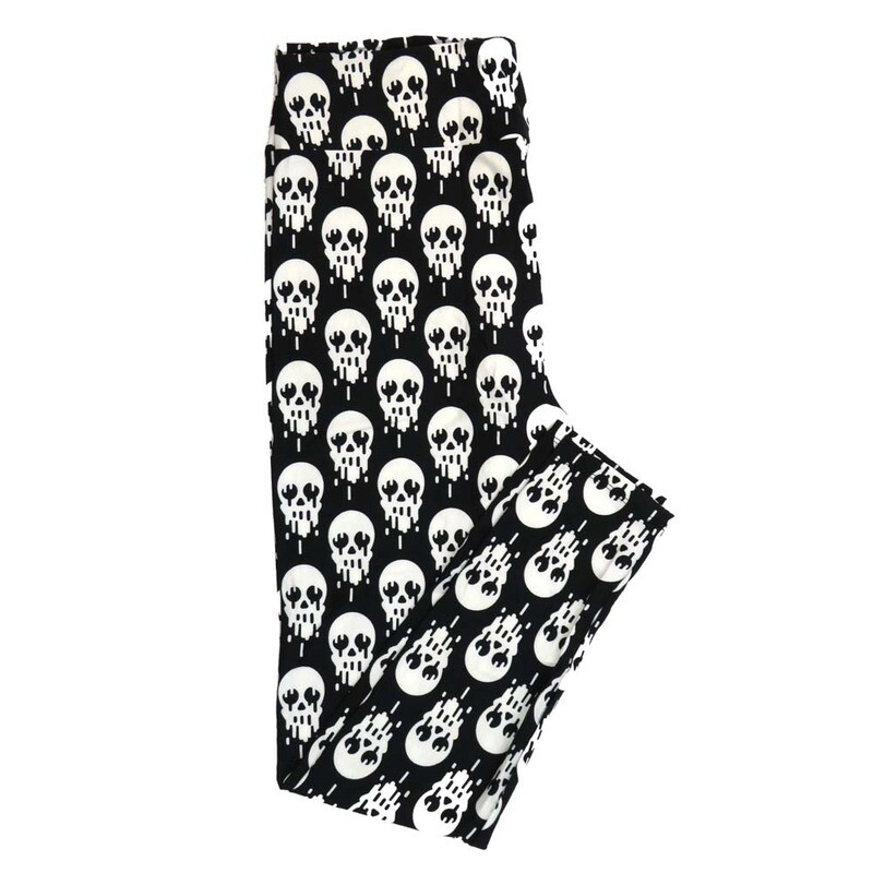 LuLaRoe One Size (OS) Halloween Melting Skulls Black White Buttery Soft Leggings 4439-A22 824718 fits Adult sizes 2-10