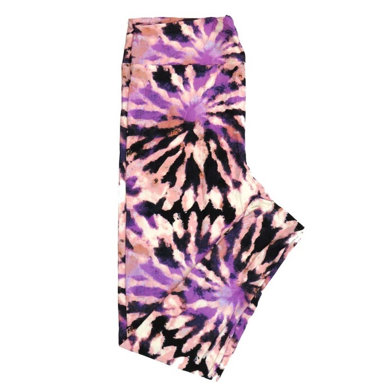 LuLaRoe One Size (OS) Tye Dye Pink Black Purple White Buttery Soft Leggings 4432-B10 855419 fits Adult sizes 2-10