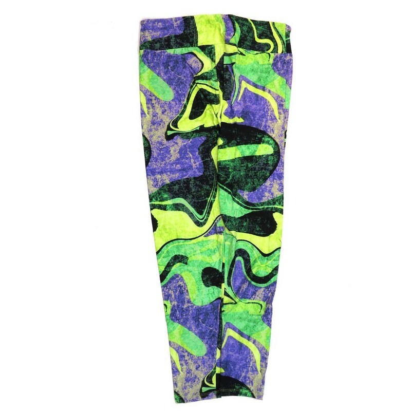 LuLaRoe One Size (OS) 70s Trippy Wavy Green Yellow Black Purple Buttery Soft Leggings 4431-B10 769223 fits Adult sizes 2-10